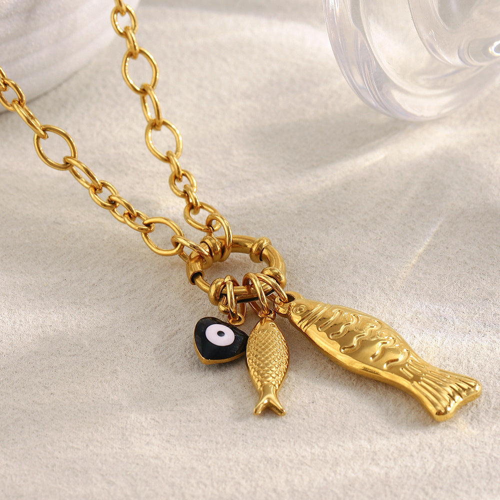 Minimalist Irregular Fish Pendant Necklace in Stainless Steel with 18K Gold Plating for Women