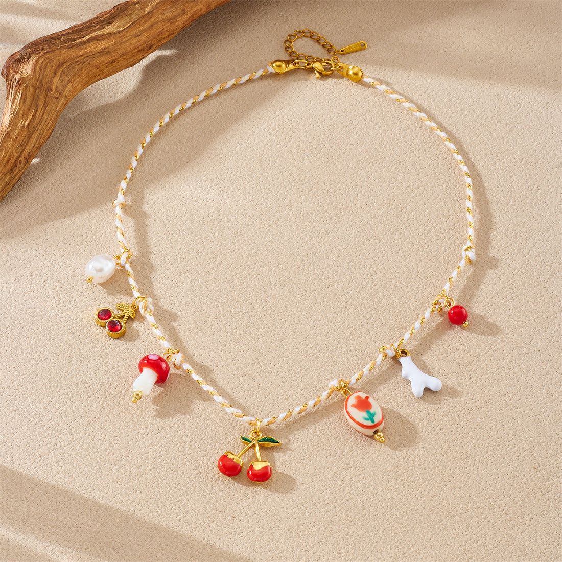 Sweet Gold Plated Drip Oil Ceramic Flower Pendant Stainless Steel Rope Chain Necklace for Women