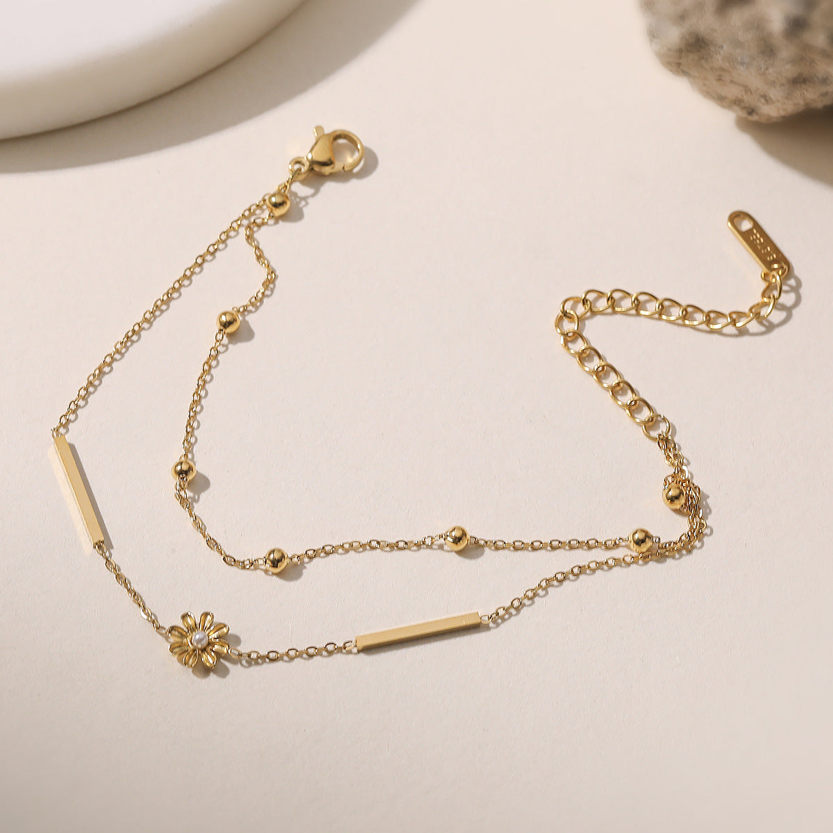 Minimalist Luxury 18K Gold Plated Geometric Stainless Steel Bracelet with Cubic Zirconia for Women