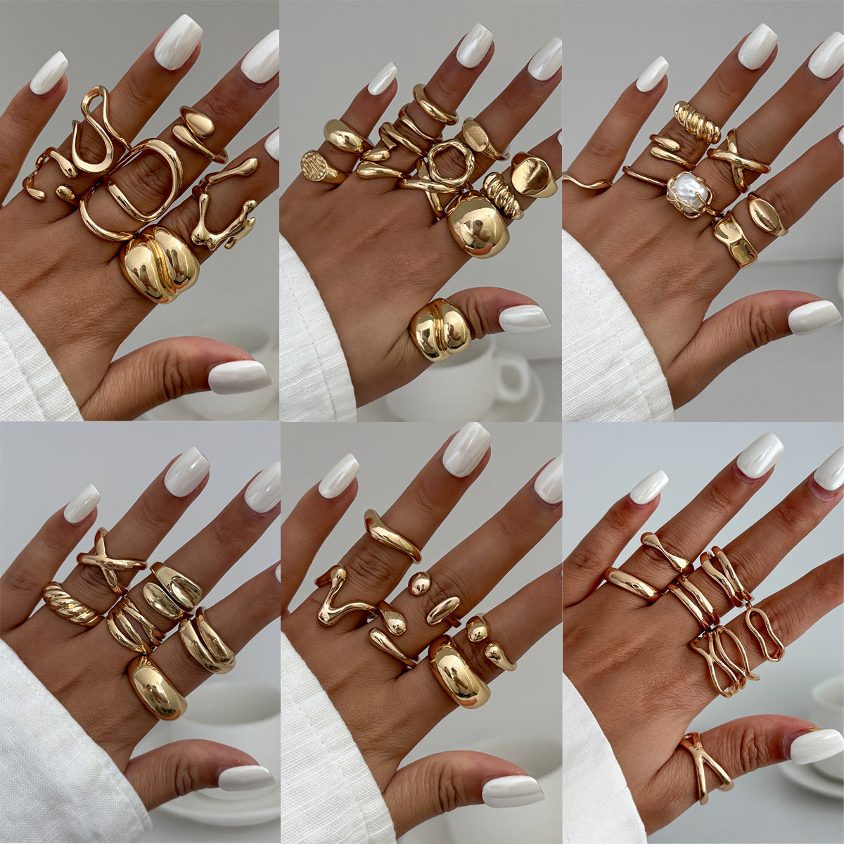 Minimalist Geometric Teardrop Alloy Plated Open Ring for Women