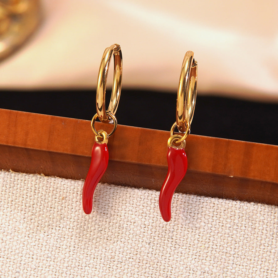 Minimalist Stainless Steel Chili Pepper Necklace and Earring Set Plated Jewelry for Women