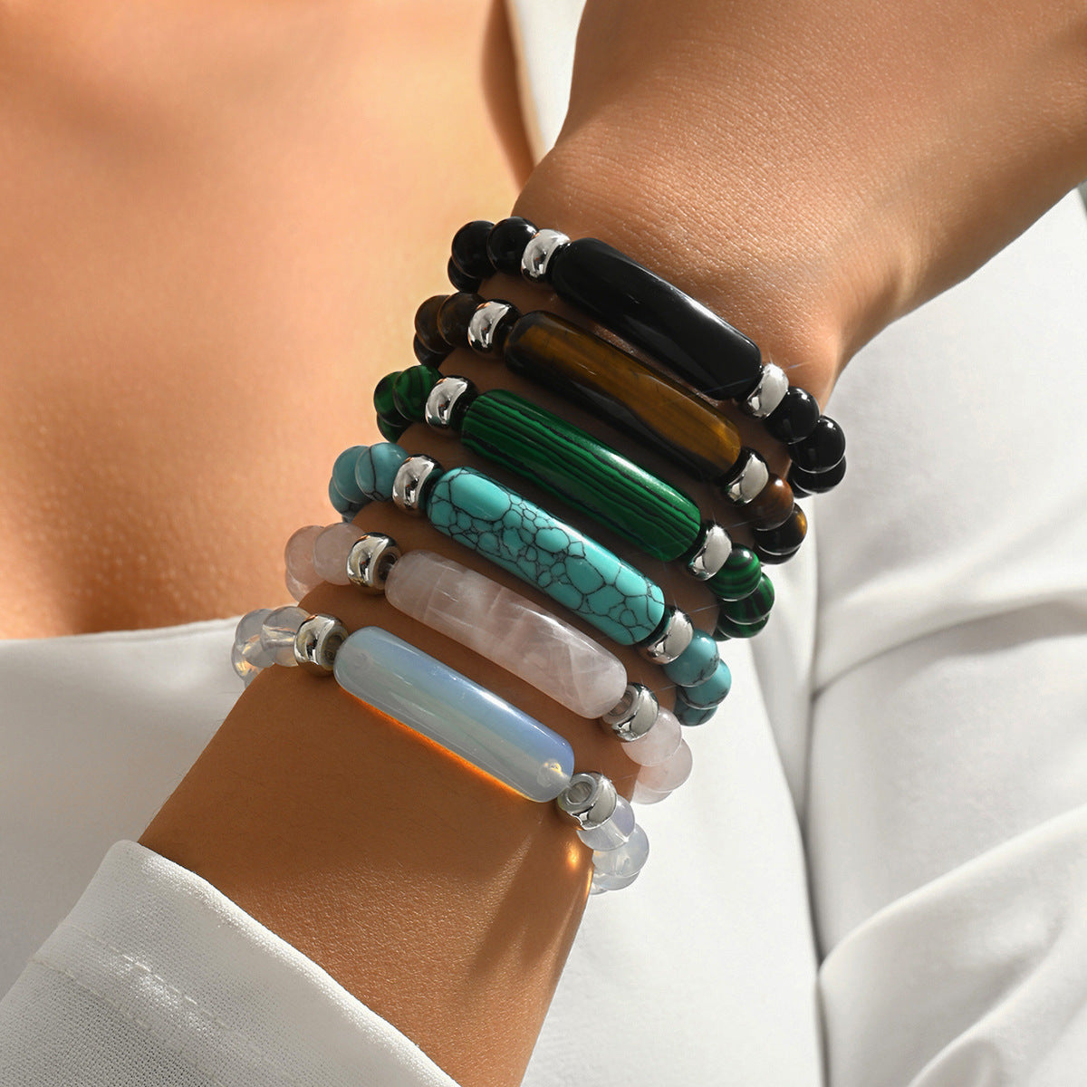 Geometric Square Turquoise Beaded Bracelet Unisex Handmade Jewelry