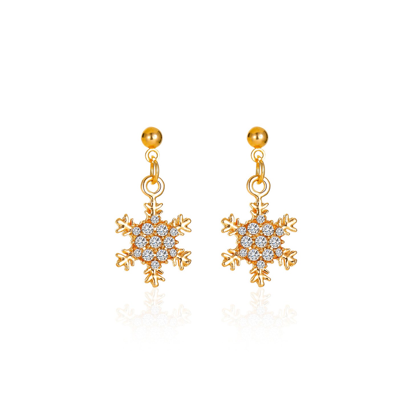 Pendientes minimalistas de astas de ciervo para mujer con acentos de copo de nieve de circonita en cobre chapado y postes de acero inoxidable