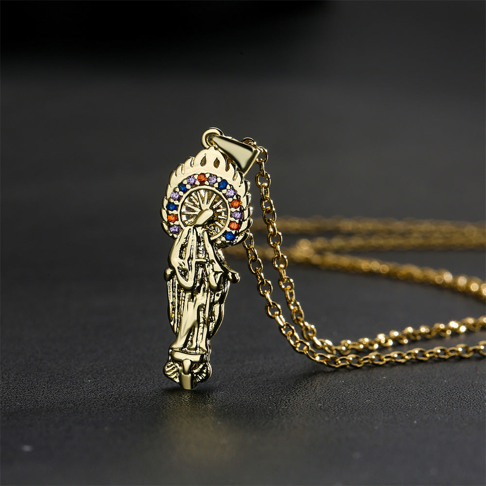 Collana con Pendente Geometrico in Rame Placcato Oro Vero e Zirconia Micro-Incastonata