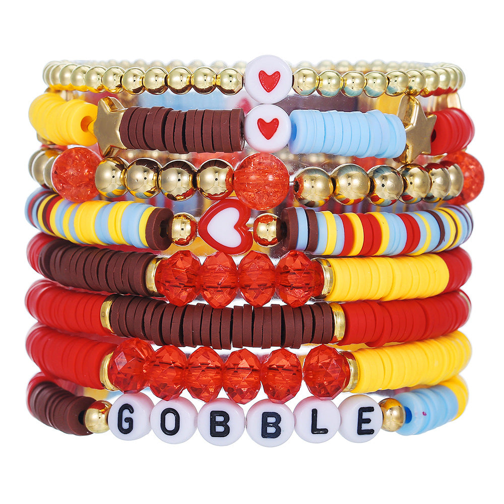 Multilayer Letter and Heart Resin Beaded Bracelet Set