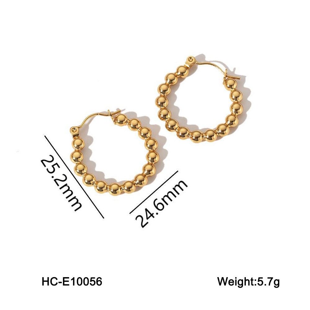 Minimalist Geometric Hollow Beaded Titanium Steel Earrings for Women Hypoallergenic Plated Fashion Studs
