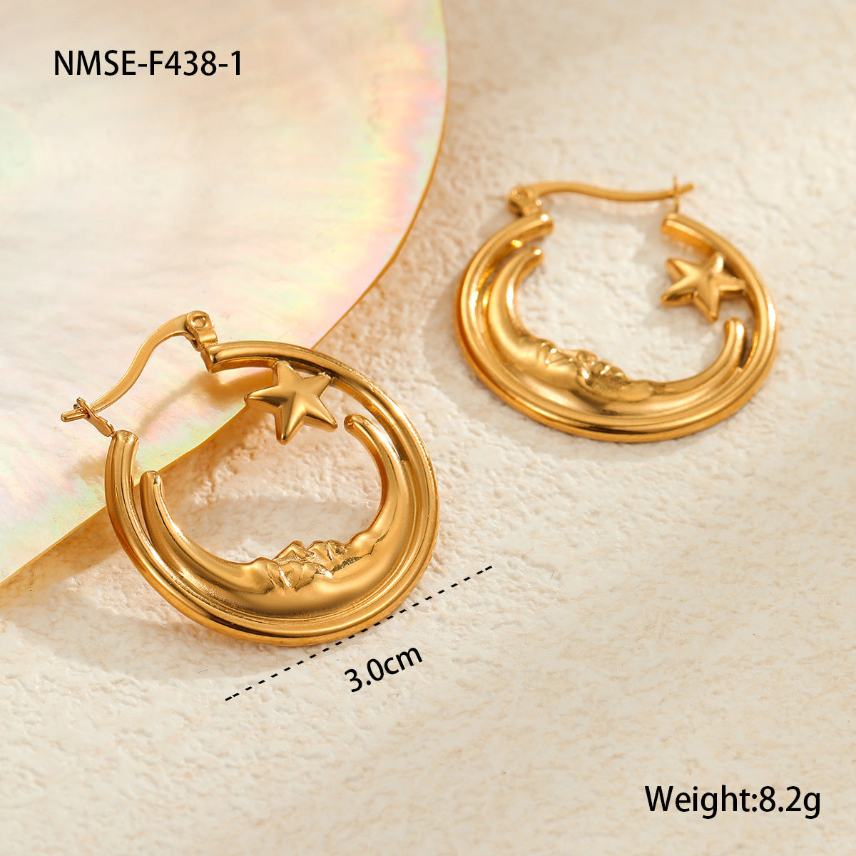 Pendientes de aro huecos geométricos en forma de estrella de acero inoxidable vintage con baño de metal para mujer