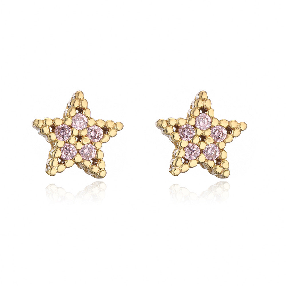 Orecchini a perno con stella geometrica, graziosi e freschi, da donna, in rame con placcatura in oro 18K e zirconia micro-incastonata