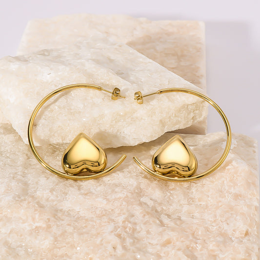 Pendientes de Corazón Hueco Geométricos Minimalistas de Acero Inoxidable con Baño de Oro de 18K para Mujer
