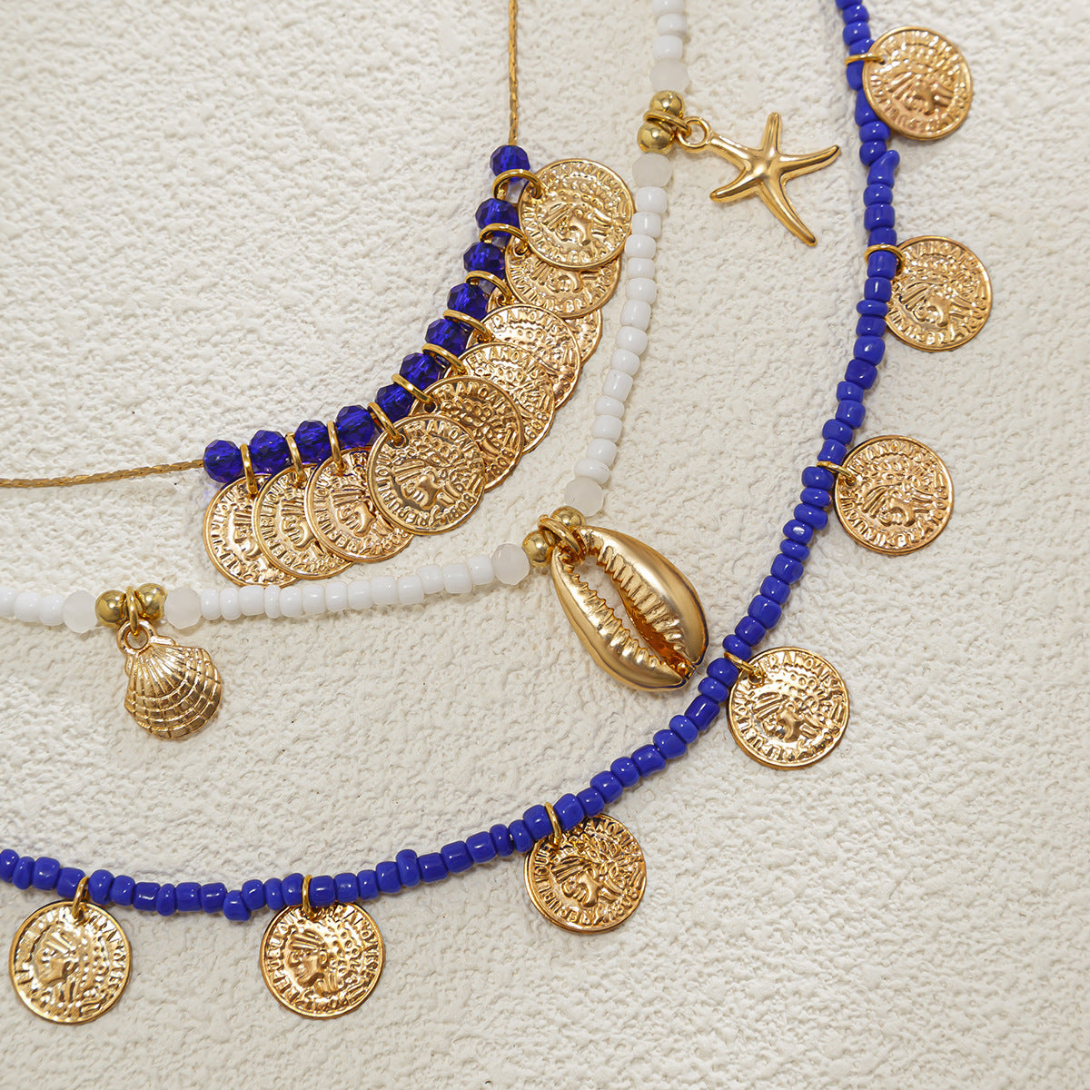 Minimalist Geometric Starfish Alloy Necklace Set with Beads and Shells for Women