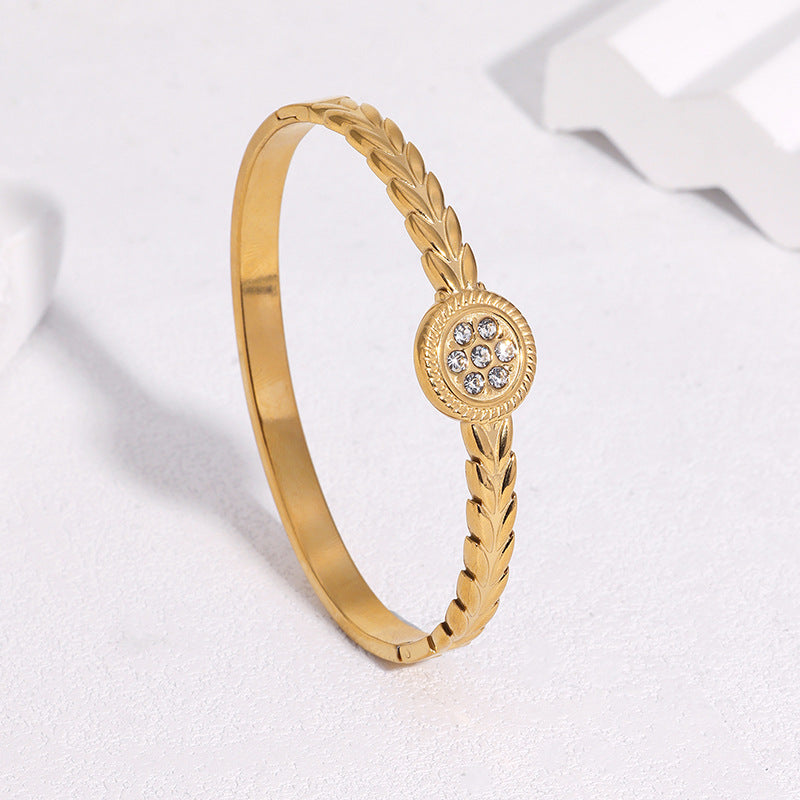 Minimalist Luxury Geometric Rhinestone Inlay Stainless Steel Bracelet