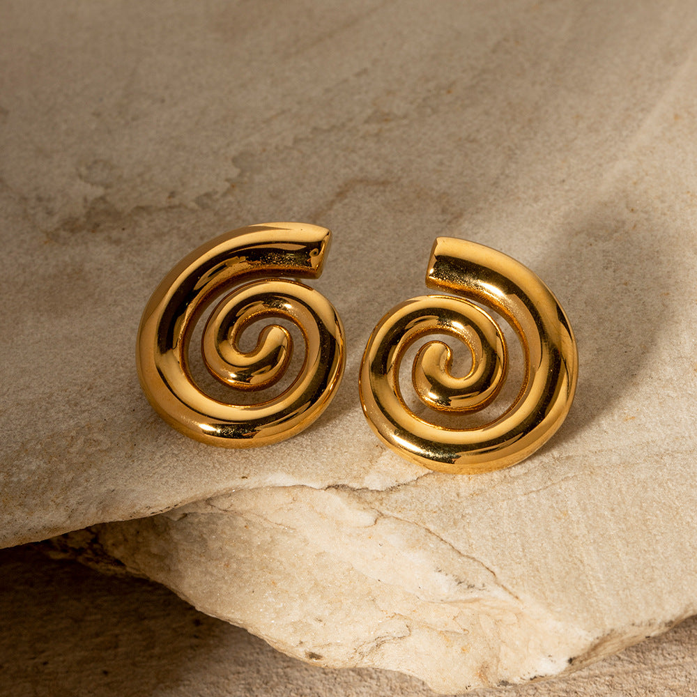 Orecchini Pendenti Geometrici Attorcigliati Trendy in Acciaio Inossidabile Placcato Oro 18K da Donna