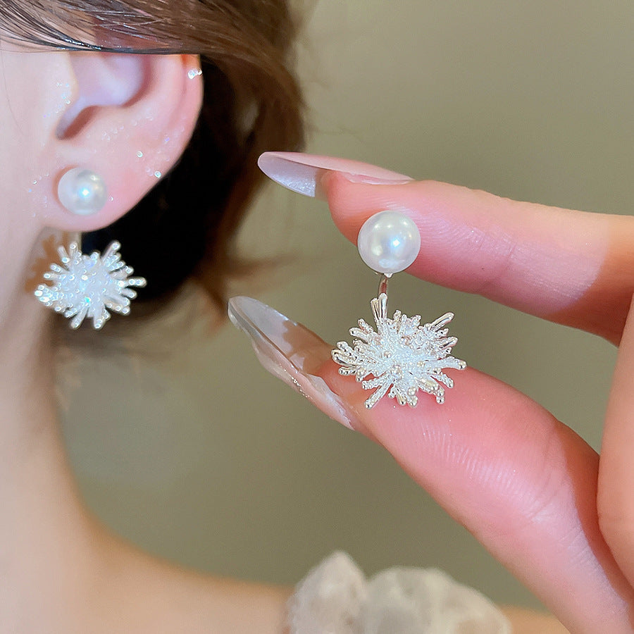 Pendientes de perlas geométricos para mujer con detalles de circonitas, postes de acero galvanizado, estilo retro lujoso y elegante para otoño e invierno