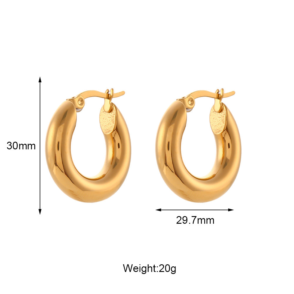 Minimalist Geometric Stainless Steel Hoop Earrings with 18K Gold Plating for Women