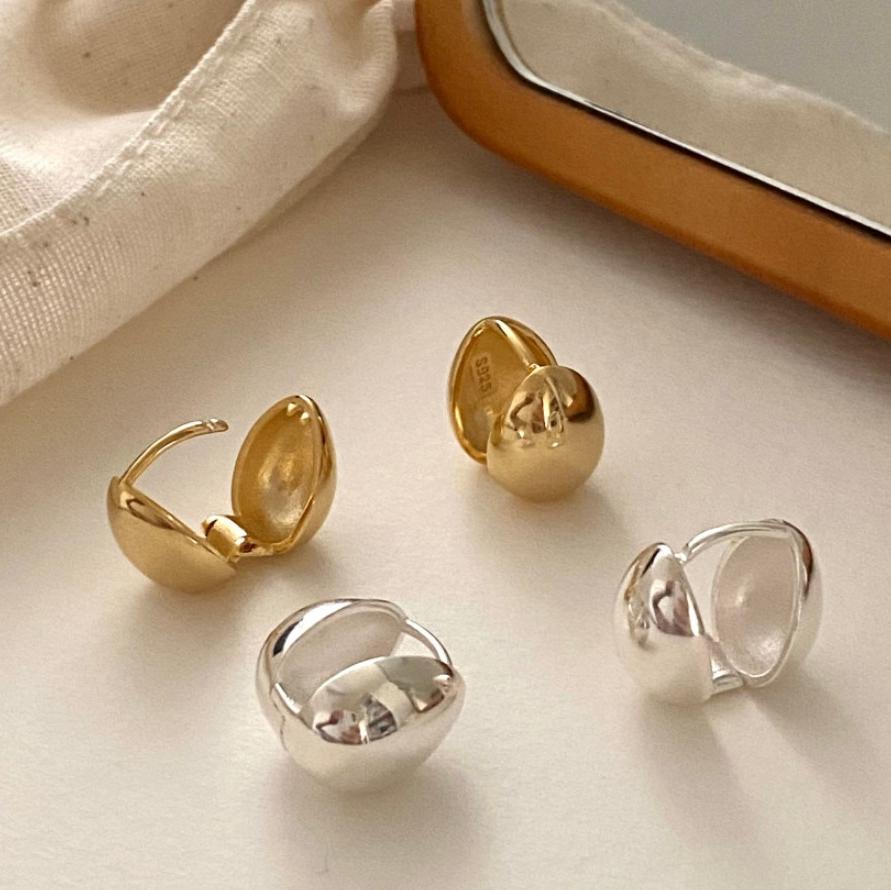 Minimalist French Style Oval Dangle Earrings in 925 Sterling Silver with Gold Plating