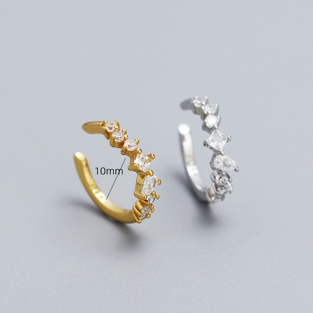 Orecchini a clip da donna in argento sterling 925 placcato, con zirconi cubici, rotondi, geometrici, dolci