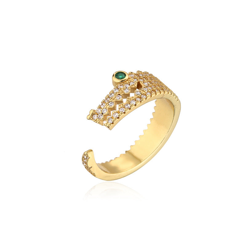 18K Gold Plated Geometric Brass Ring with Micro-Inlaid Cubic Zirconia for Women