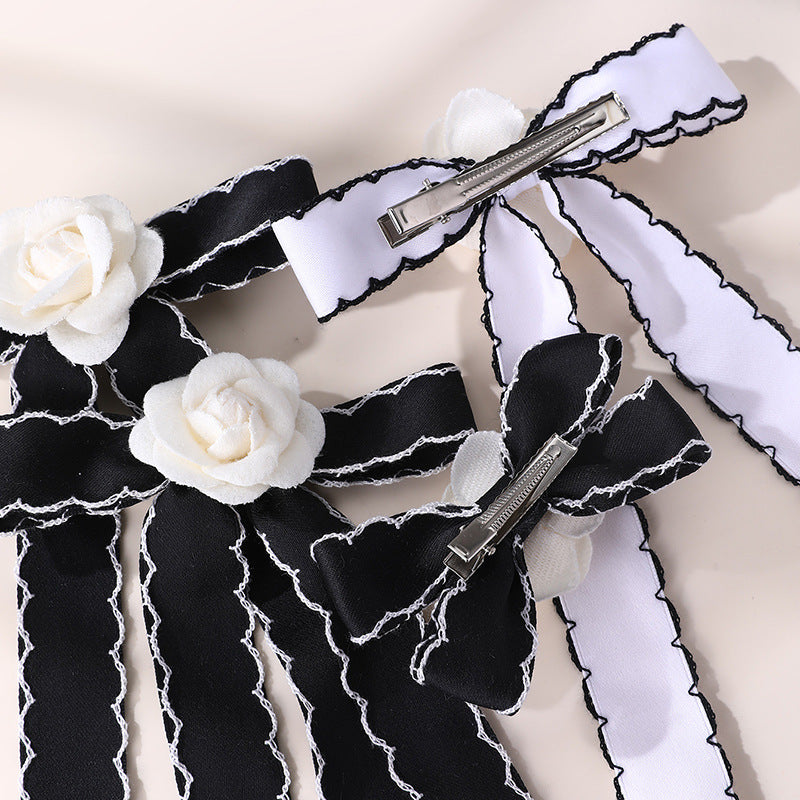 Natural Style Bow-Shaped Hair Clip for Girls with Ruffled and Mesh Details, Fabric Construction, Spring Clip Closure