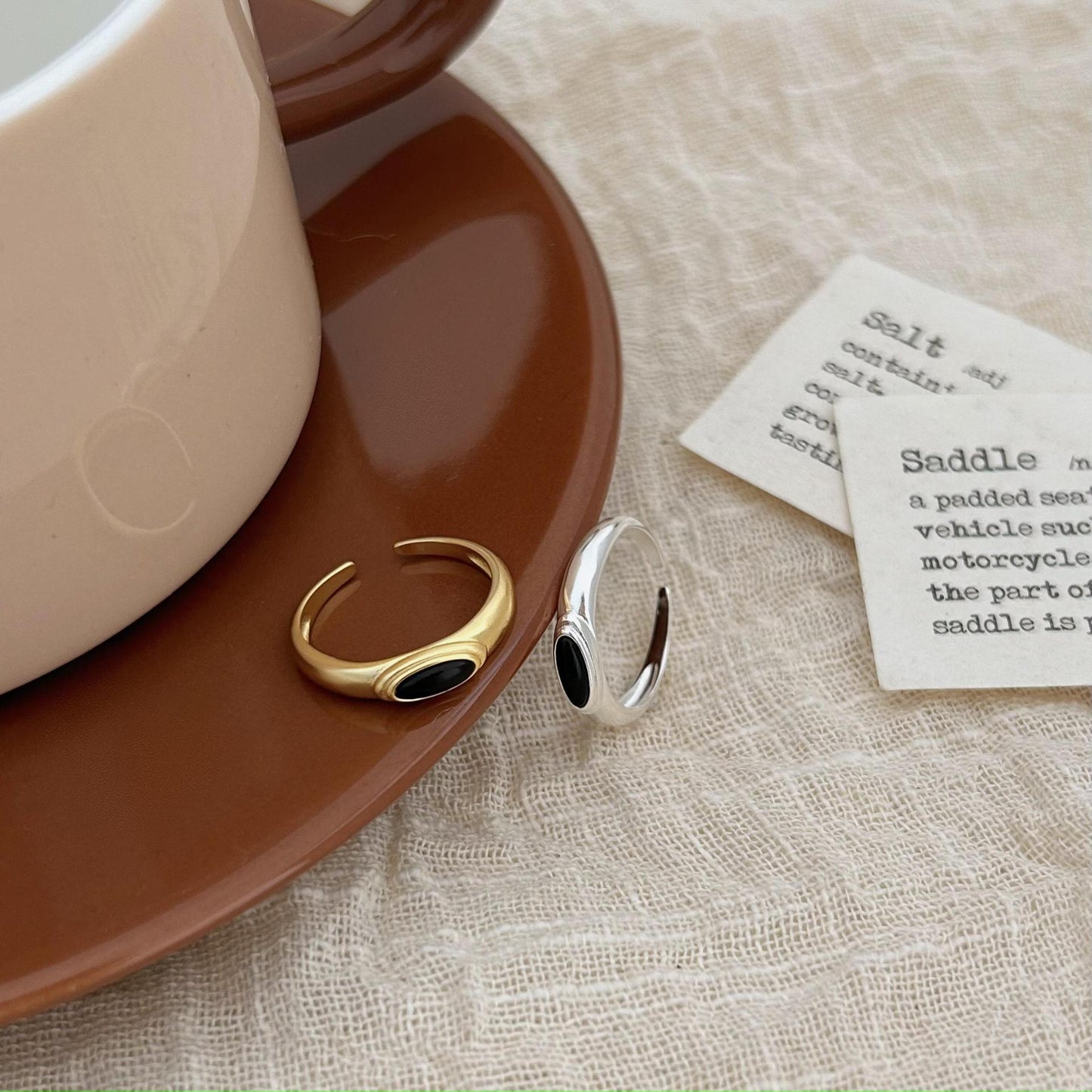 Minimalist Sweet 925 Sterling Silver Oval Agate Open Ring for Women