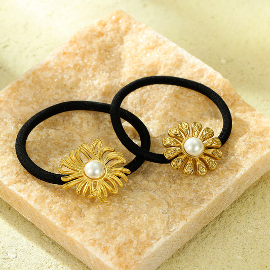 Fermacapelli Vintage in Acciaio Inox a Girasole con Dettagli in Perle per Donna, Accessorio per Capelli alla Moda ad Alta Elasticità