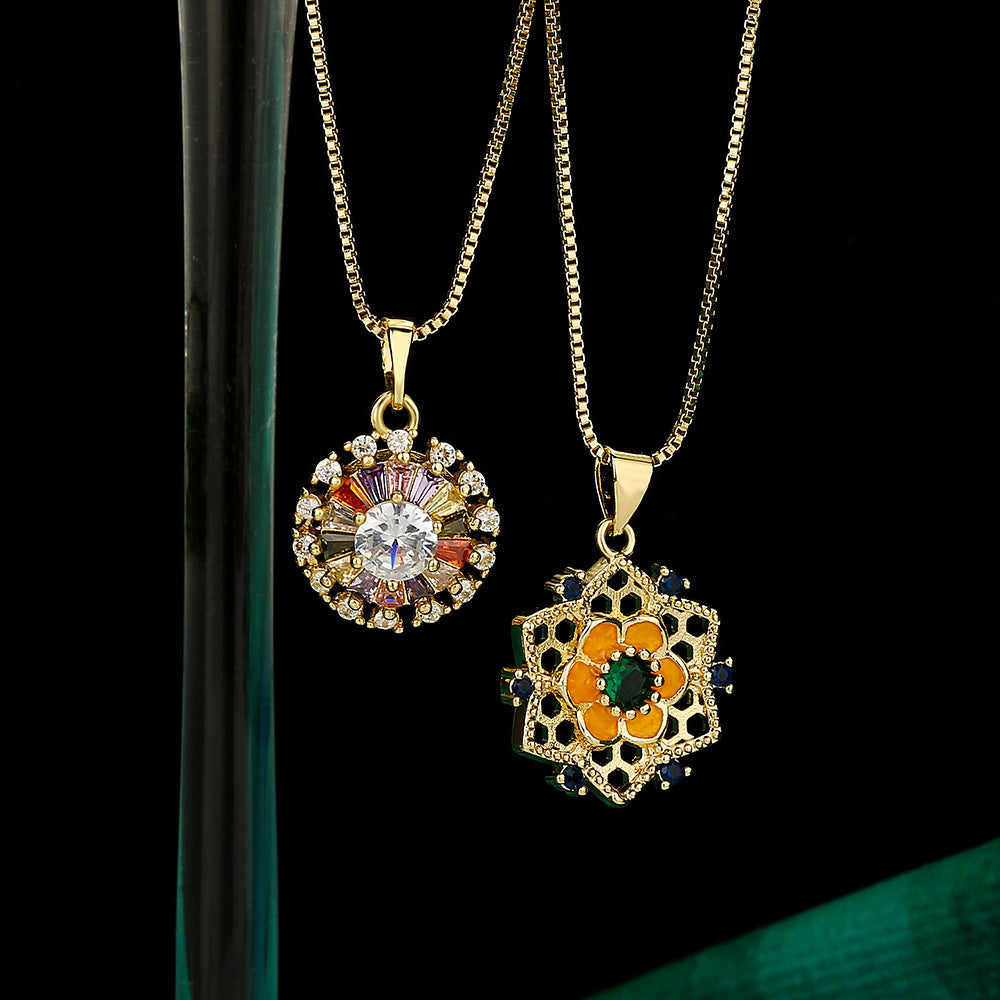 Minimalist Sunflower Pendant Necklace for Women in Copper with Geometric Design and Floral Motif
