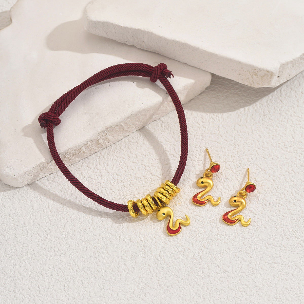 Set di Bracciale e Orecchini da Donna a Tema Animale con Serpente, Decorazioni in Strass, Realizzati in Rame con Pendenti in Lega di Zinco