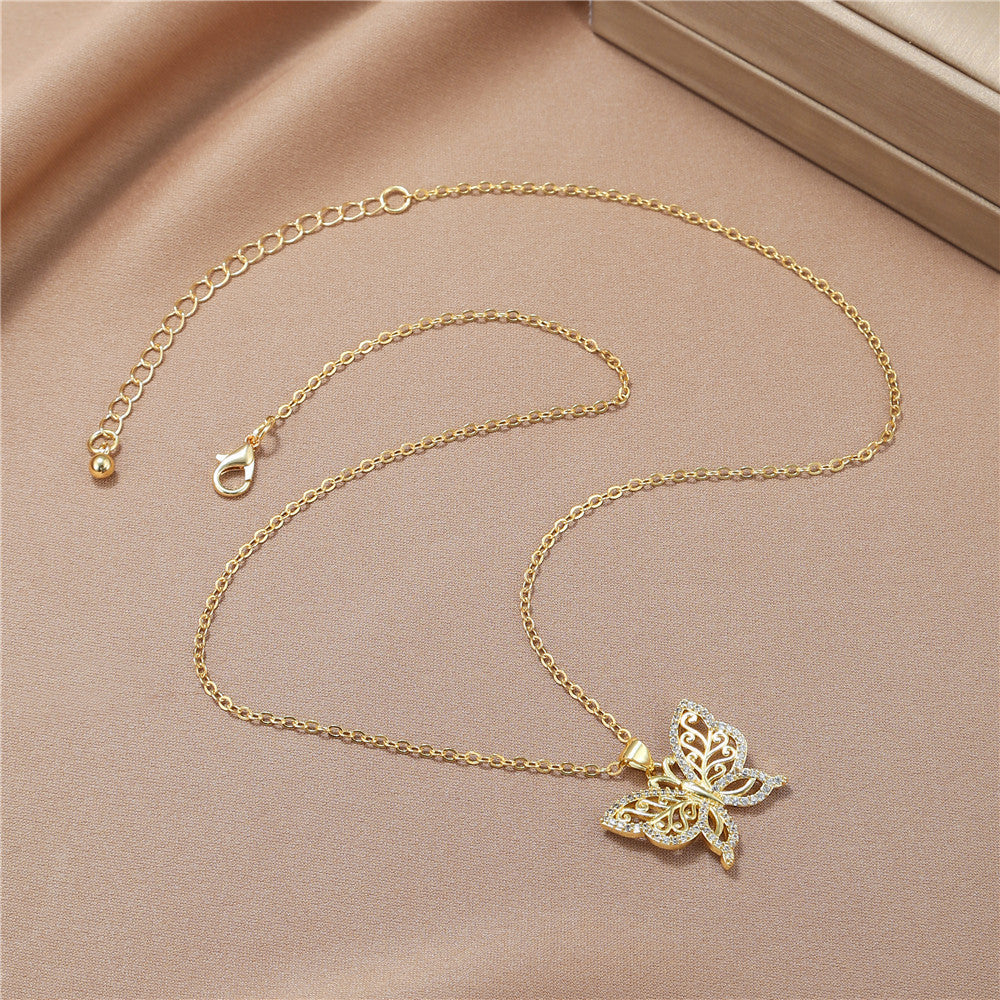 Casual Geometric Butterfly Brass Cubic Zirconia Pendant Necklace Cable Chain