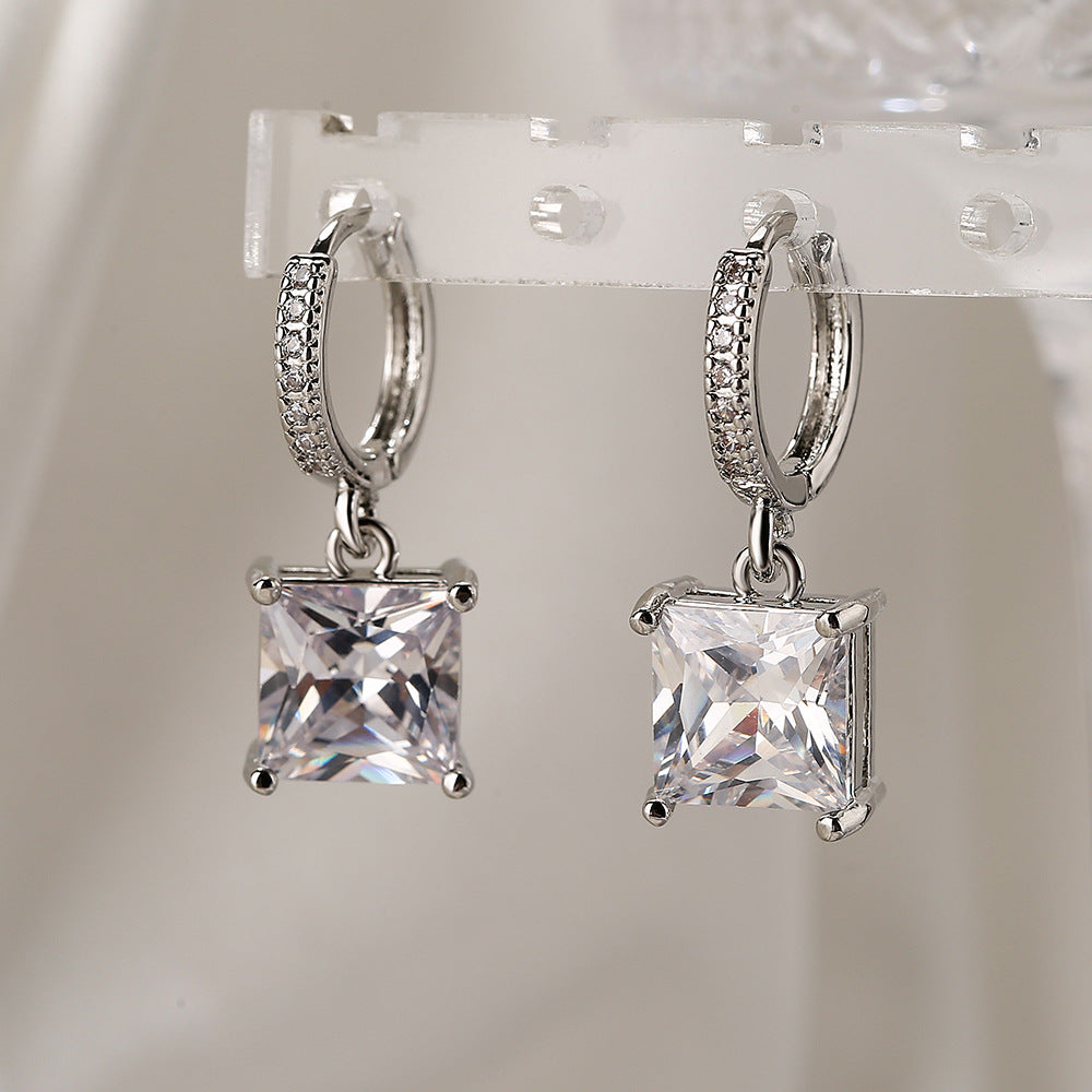 Minimalist Square Geometric Earrings in Copper with Real Gold Plating and Zircon Accents for Women