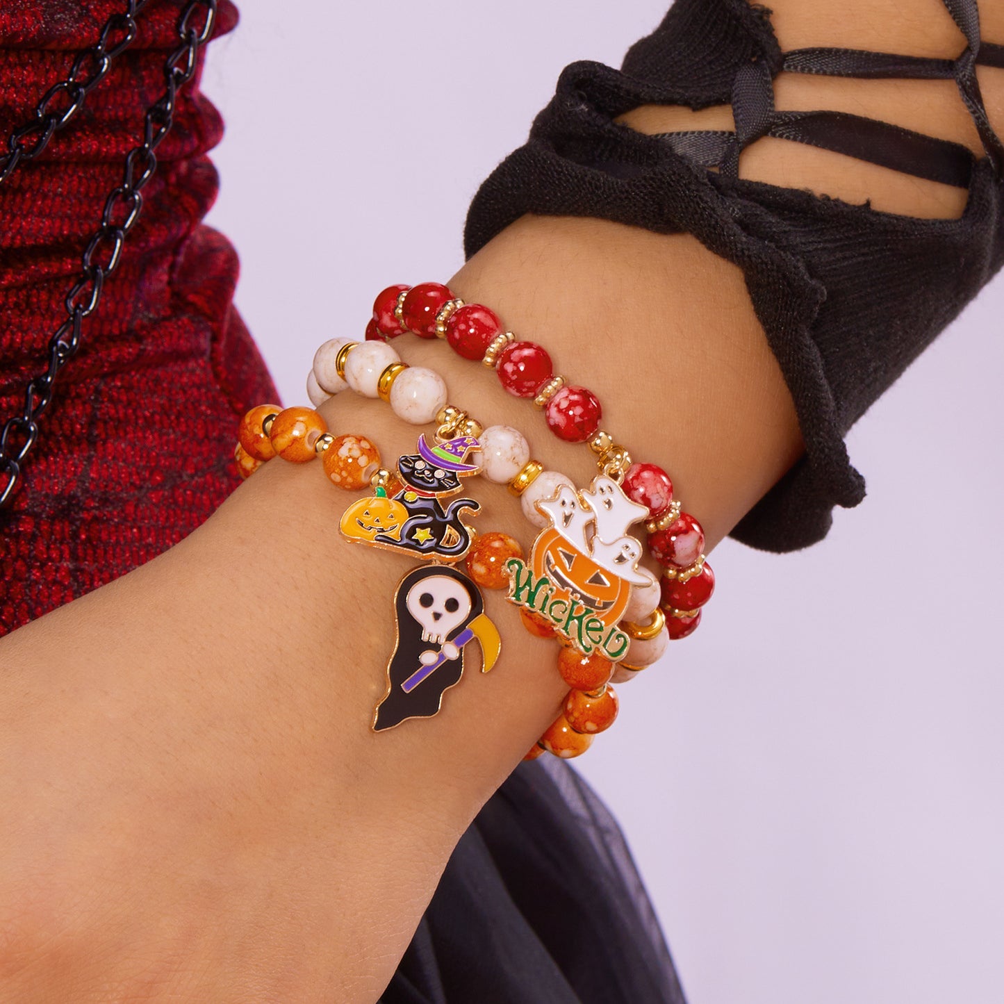 Pulsera con abalorios de araña y calabaza de Halloween gótica oscura para mujer, diseño geométrico de aleación, joyería hecha a mano
