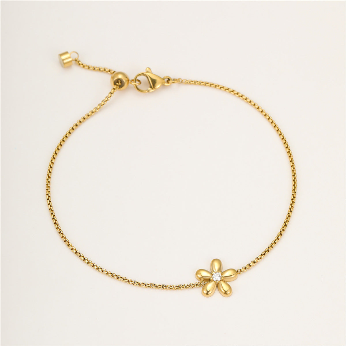 Fashionable Floral Geometric Stainless Steel Bracelet with Rhinestone Inlay for Women, Plated Minimalist Stackable Jewelry