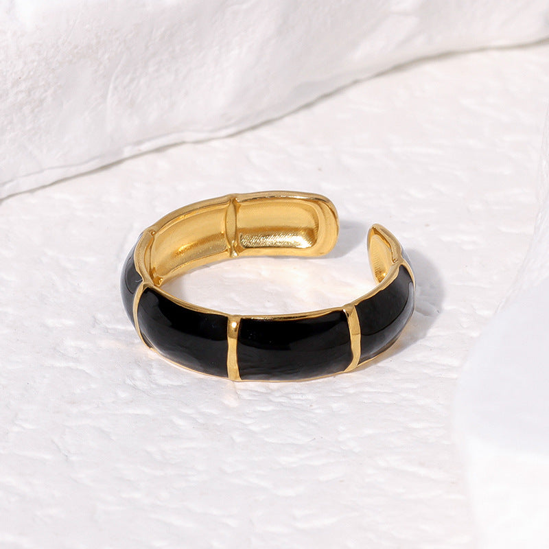 Minimalist Fashion Ring with Bamboo Joint Design in Stainless Steel with Gold Plating for Women