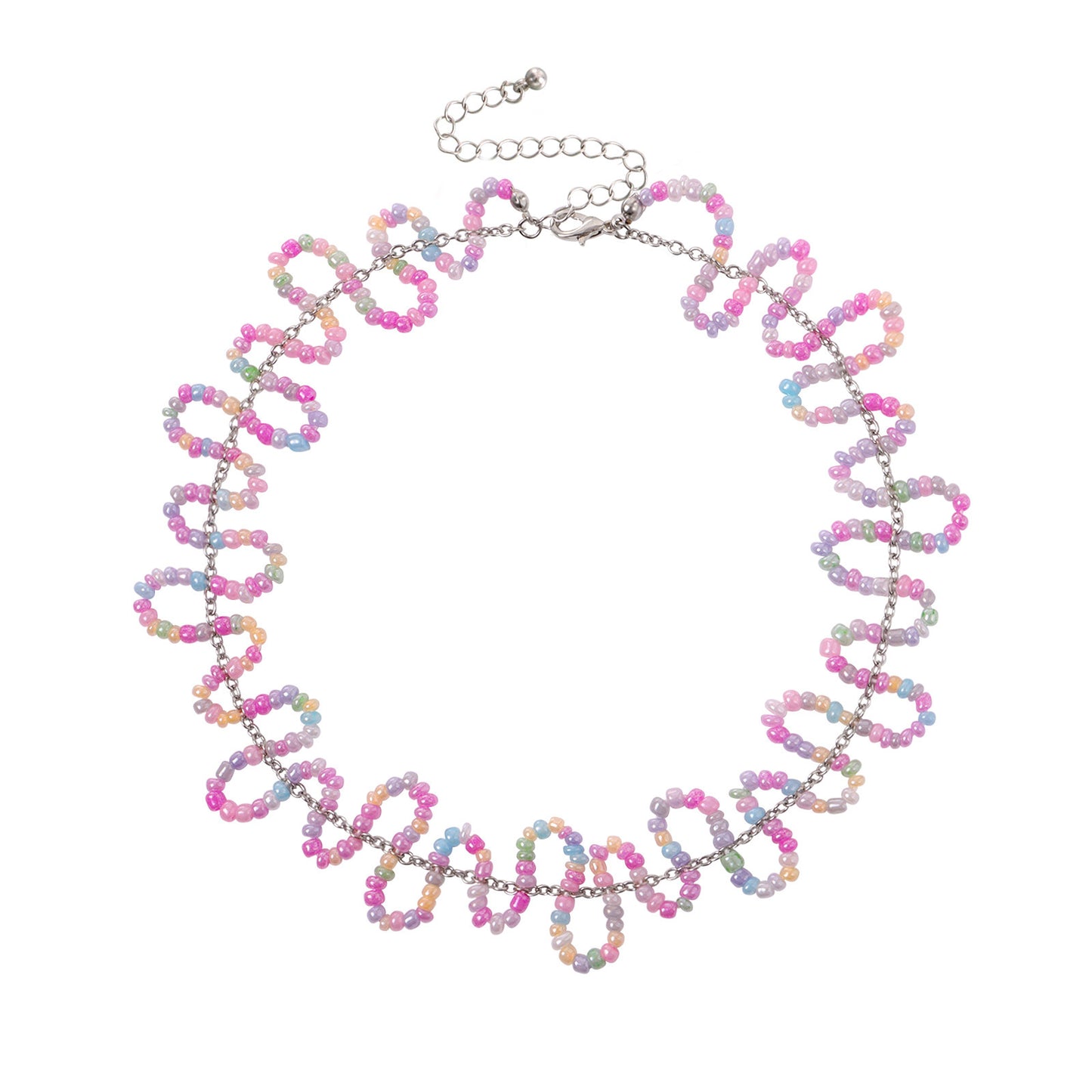 Bohemian Colorful Seed Bead S-Shaped Necklace with Geometric Pendant in Alloy Plated Finish