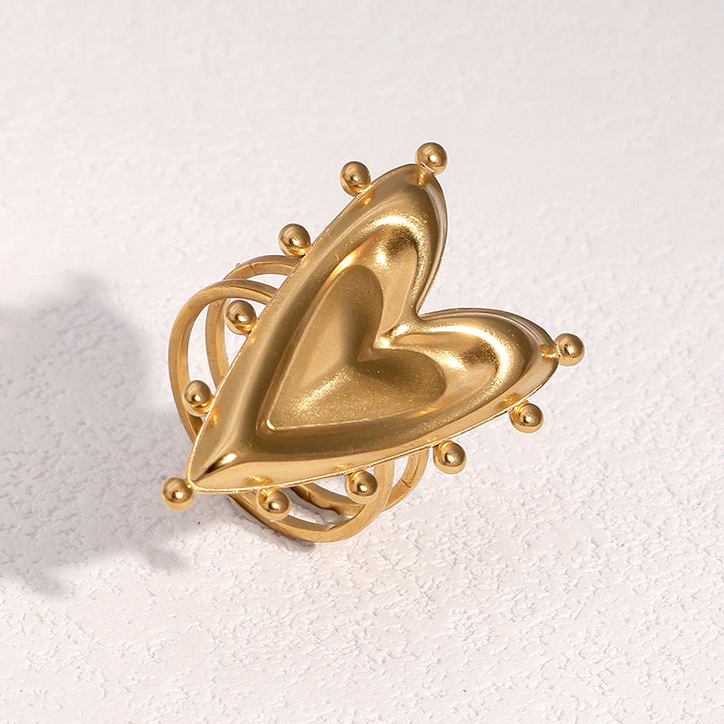 Anello aperto minimalista a forma di cuore in acciaio inossidabile con placcatura in oro 18 carati da donna