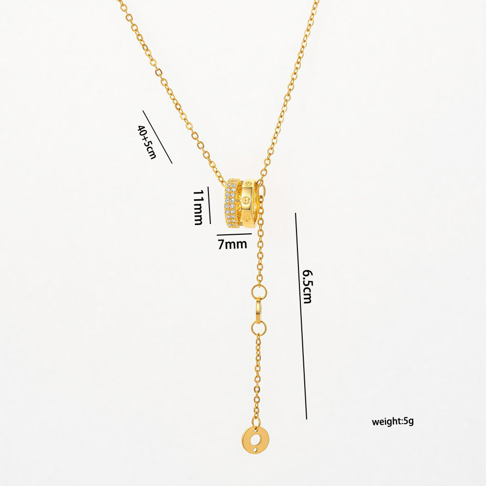 Light Luxury Minimalist Geometric Titanium Steel Necklace with 18K Gold Plated Copper and Zircon Pendant for Women