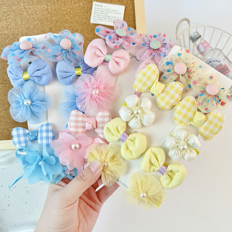 Lindas pinzas para el cabello de niña con forma de lazo y estampado floral hechas de tela de tul para trajes estilo Hanfu