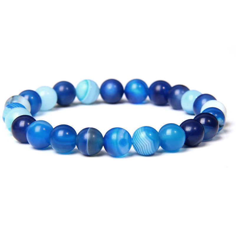 Natural Volcanic Stone and Agate Beaded Bracelet Geometric Round Unisex Fashion Jewelry
