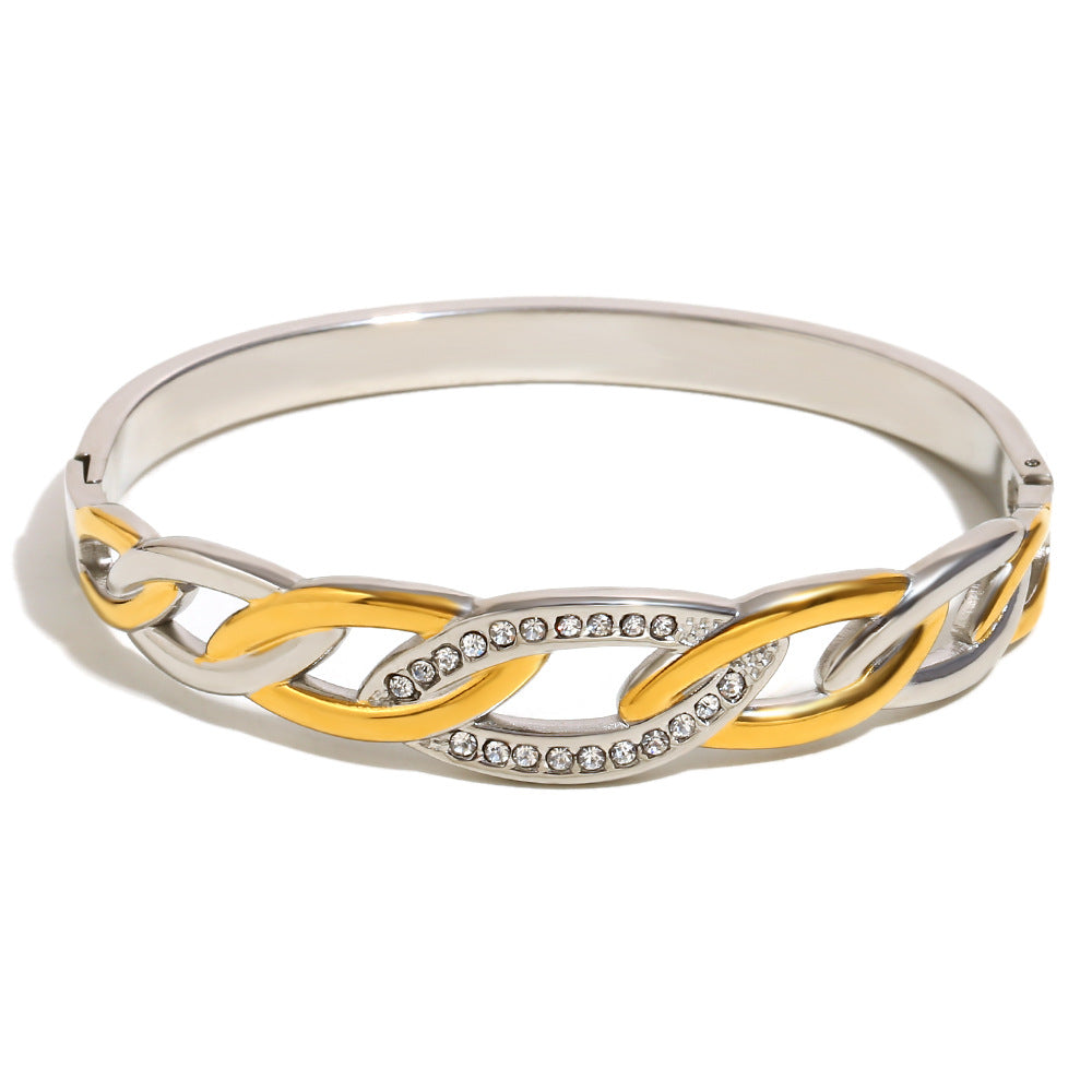 Fashionable Stainless Steel Bracelet with 18K Gold Plating, Heart-Shaped Pendant, Teardrop Pattern, Toggle Clasp, for Women