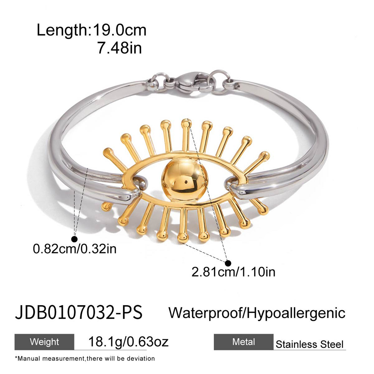 Pulsera de acero de titanio con diseño de Ojo Turco y baño de oro de 18 quilates para mujer, accesorio de moda hipoalergénico de acero inoxidable