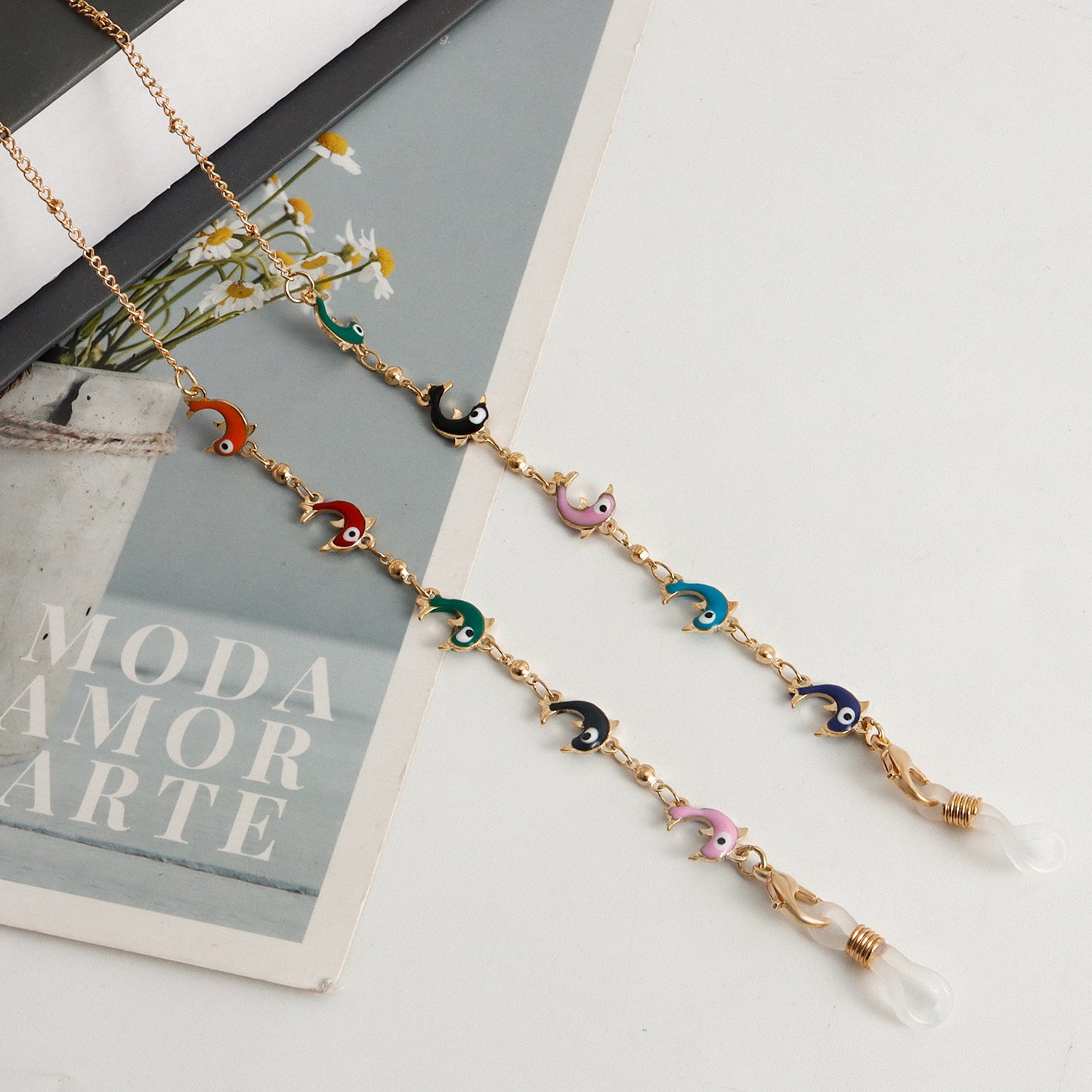 Minimalist Geometric Dolphin Metal Glasses Chain Mask Lanyard
