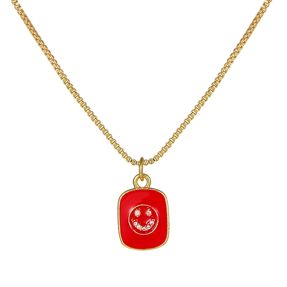 Elegant 18K Gold Plated Heart Geometric Brass Drip Oil Necklace with Cubic Zirconia for Unisex