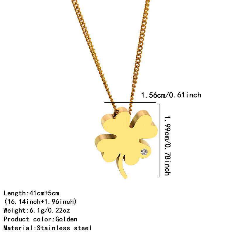 Elegant Geometric Four-Leaf Clover Stainless Steel Plated Necklace for Men and Women