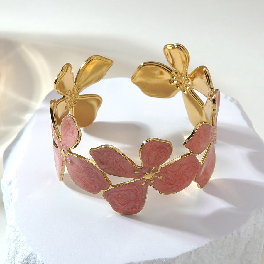 Minimalist Elegant Floral Drip Oil Stainless Steel Bracelet