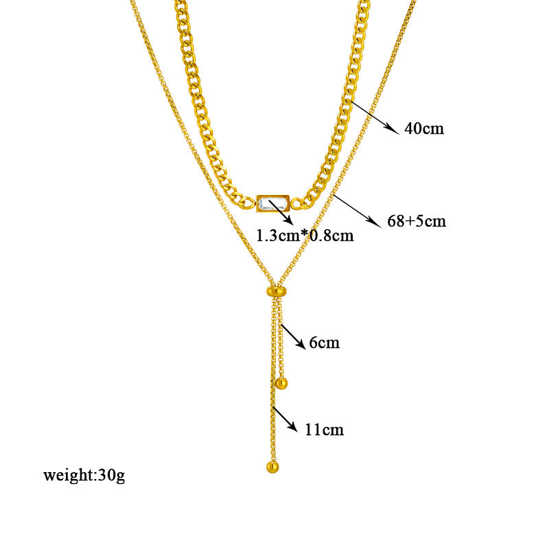 Minimalist Korean-Inspired Two-Tier Adjustable Irregular Titanium Steel Necklace with Plated Finish