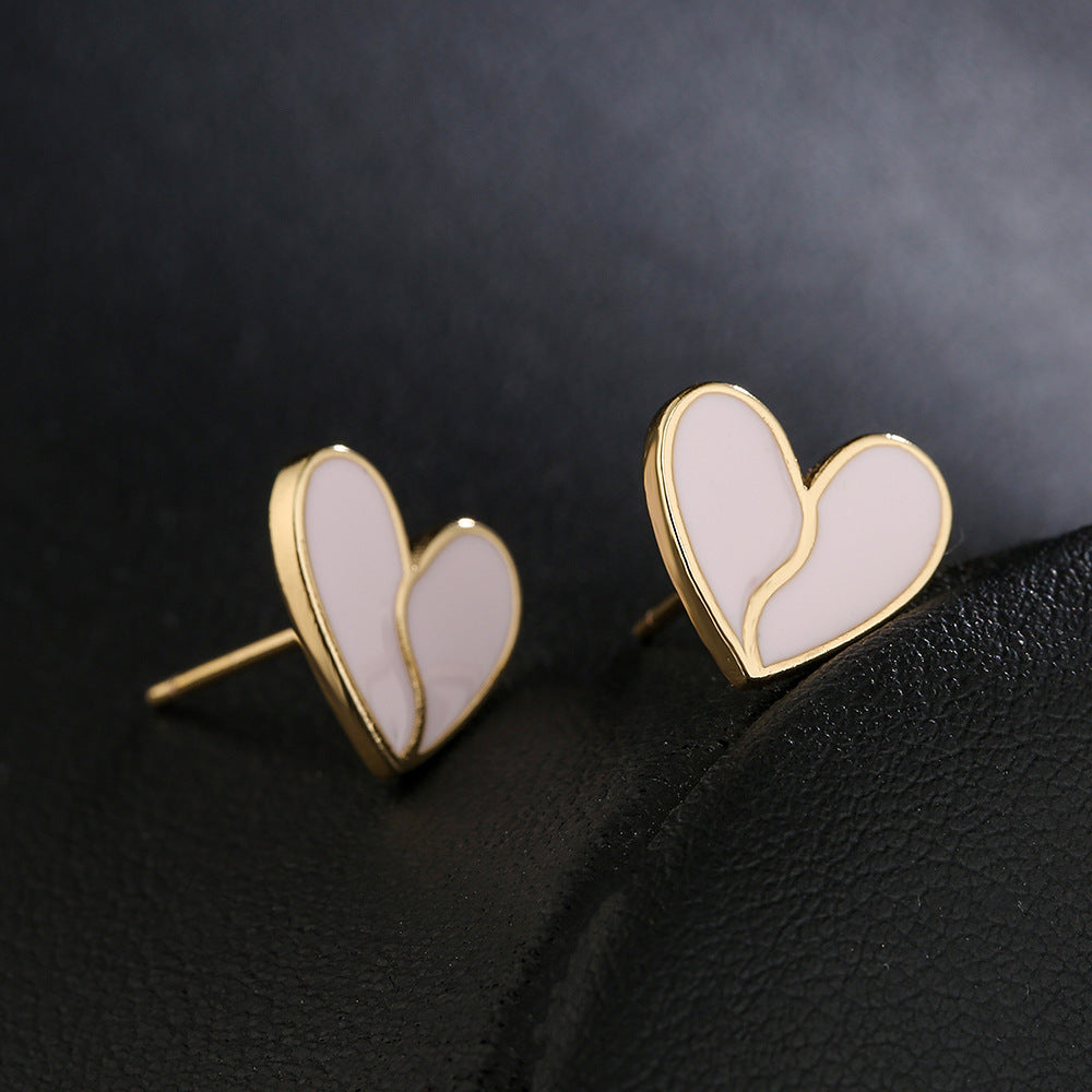 Minimalist Heart-Shaped Copper Earrings with 18K Gold Plating and Enamel Finish for Women