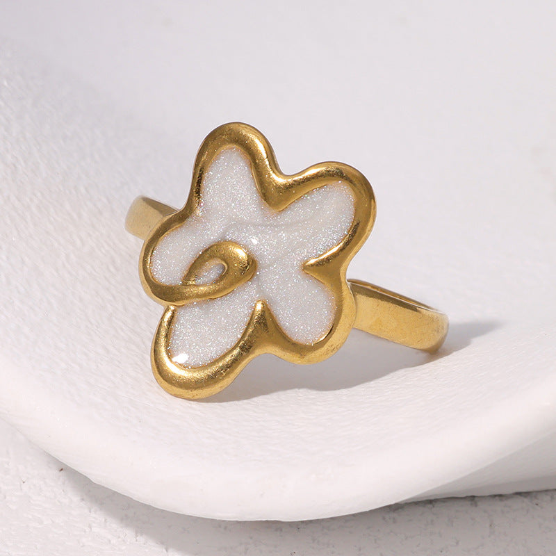 Minimalist Floral Open Ring 18K Gold Plated Stainless Steel Fashion Jewelry for Women
