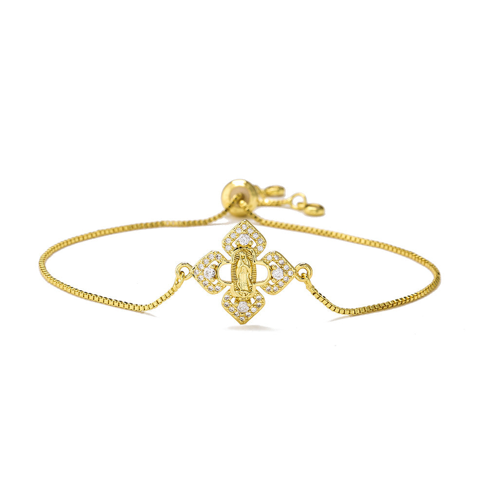 Bracciale minimalista in rame geometrico irregolare con zirconi micro-pavé per donna, regolabile con cordino