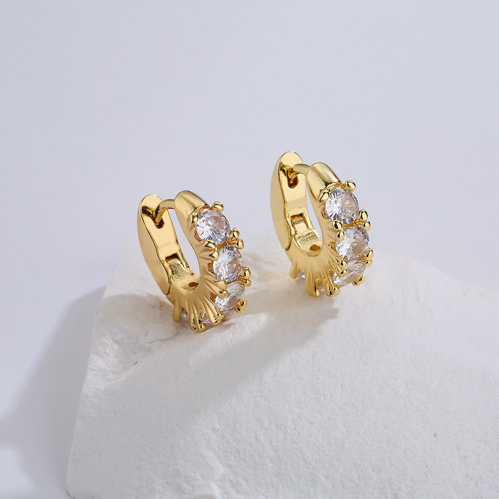 Minimalist Geometric Copper Earrings with 18K Gold Plating and Micro-Pavé Zirconia for Women