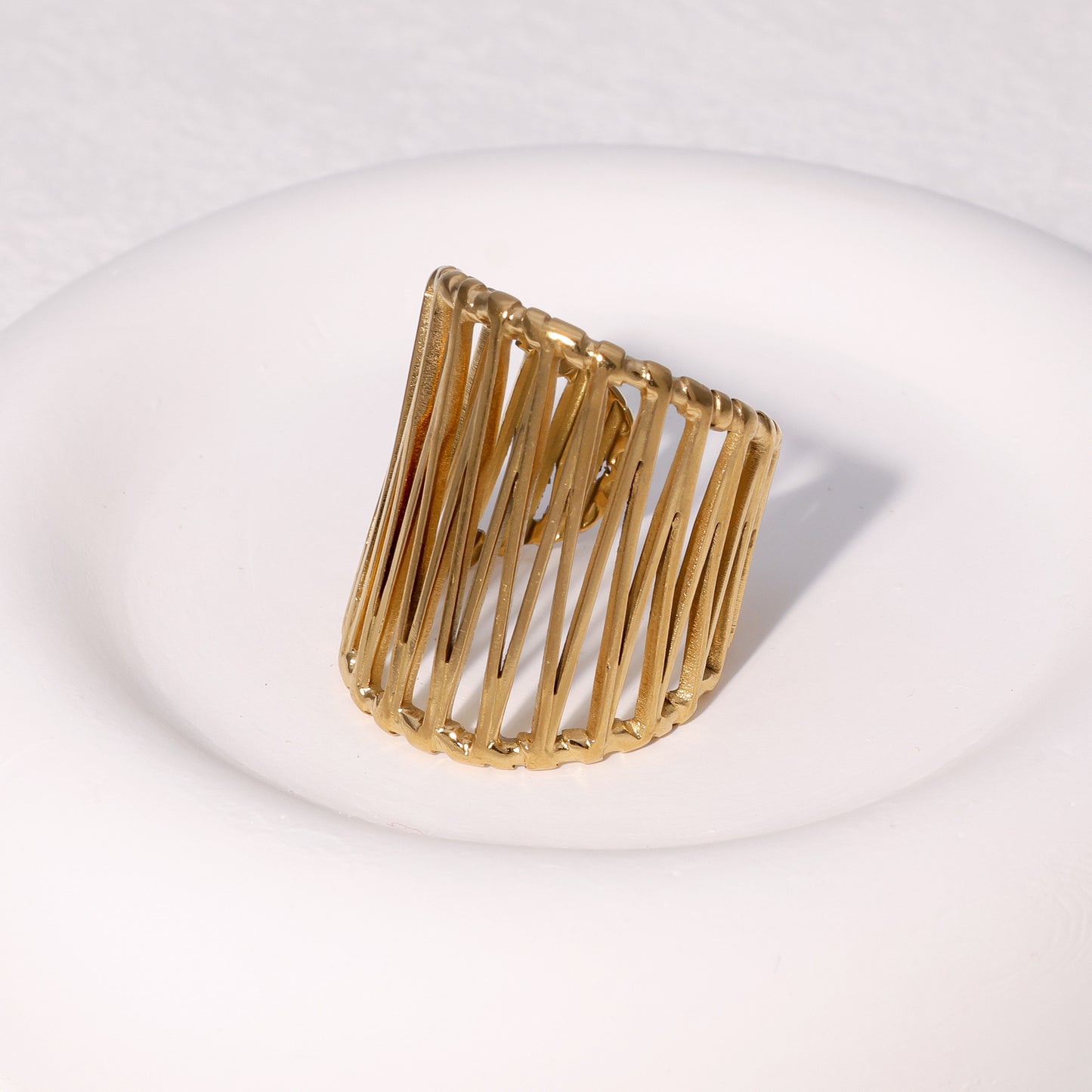 Light Luxury Geometric Open Ring 18K Gold Plated Stainless Steel Women's Fashion Jewelry