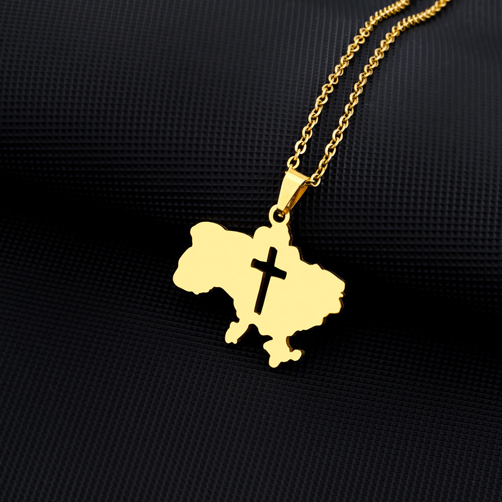 Collana con ciondolo geometrico etnico vintage da donna in acciaio inossidabile e titanio con finitura placcata, catena a O