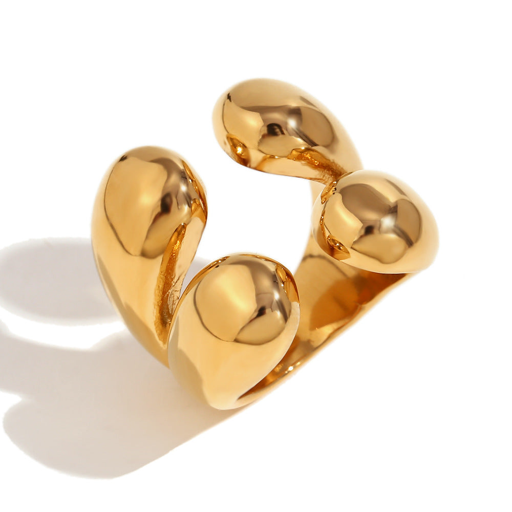 Anillo abierto de acero inoxidable chapado en oro de 18 quilates, estilo minimalista, para mujer, con cuatro formas de lágrima